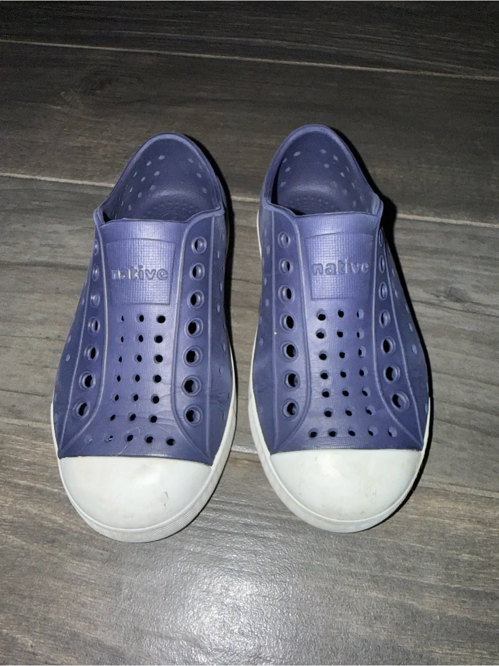 Native Purple Slip-On Kids Shoes with White Toecaps